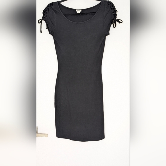 Garage Black Mini Stretch Dress with Tie Sleeves Size S - Picture 3 of 6